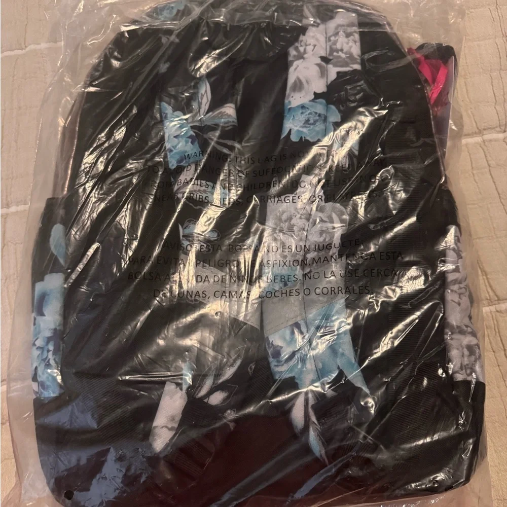 Justice Floral Black Backpack with Metallic Lunch Bag